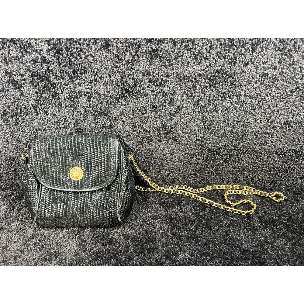 Vintage Black Woven Chain Shoulder Bag Small Evening Bag Gold Accent